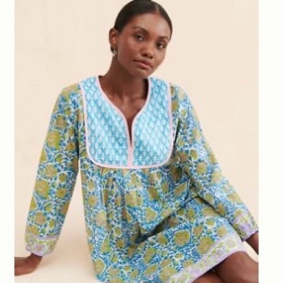 Blockprints by Anthropologie Dresses & Skirts - Elegant Floral Long Sleeve Dress in Blue and Green. NWOT